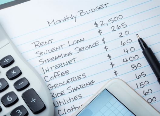 List of expenses in a Monthly Budget and at the top are Rent, Student Loan, Streaming Service, and Internet, which are all fixed expenses