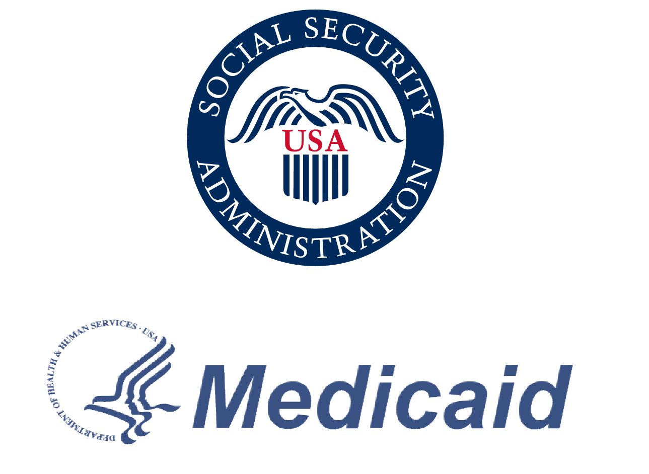 Both logos of the U.S. Social Security Administration and the Department of Health and Human Services who oversees Medicaid