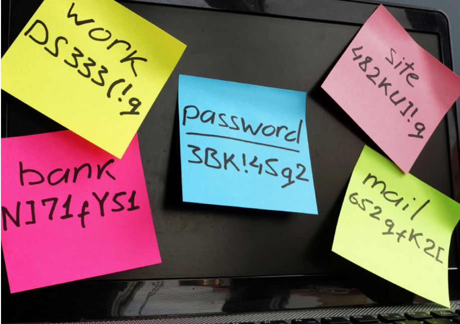 Colorful stick notes with different passwords written on them