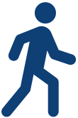 An icon of a walking person with solid fill