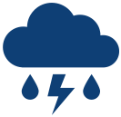 An icon of a cloud with lightning and rain with solid fill